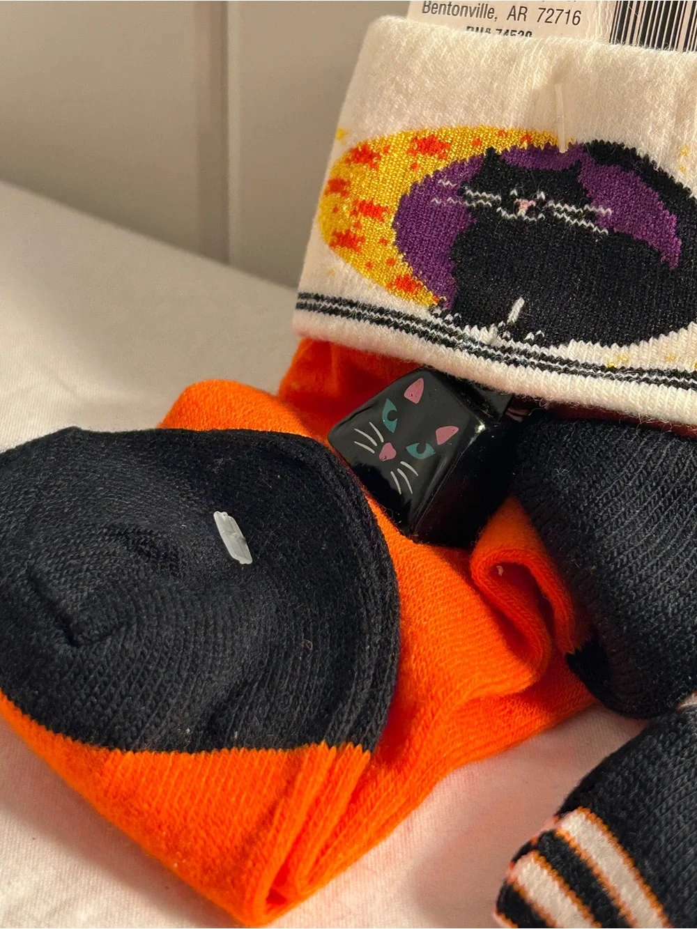 Vintage 90s Halloween Socks Walmart Womens 2 Pack Black Cat Jingle Bells LOT